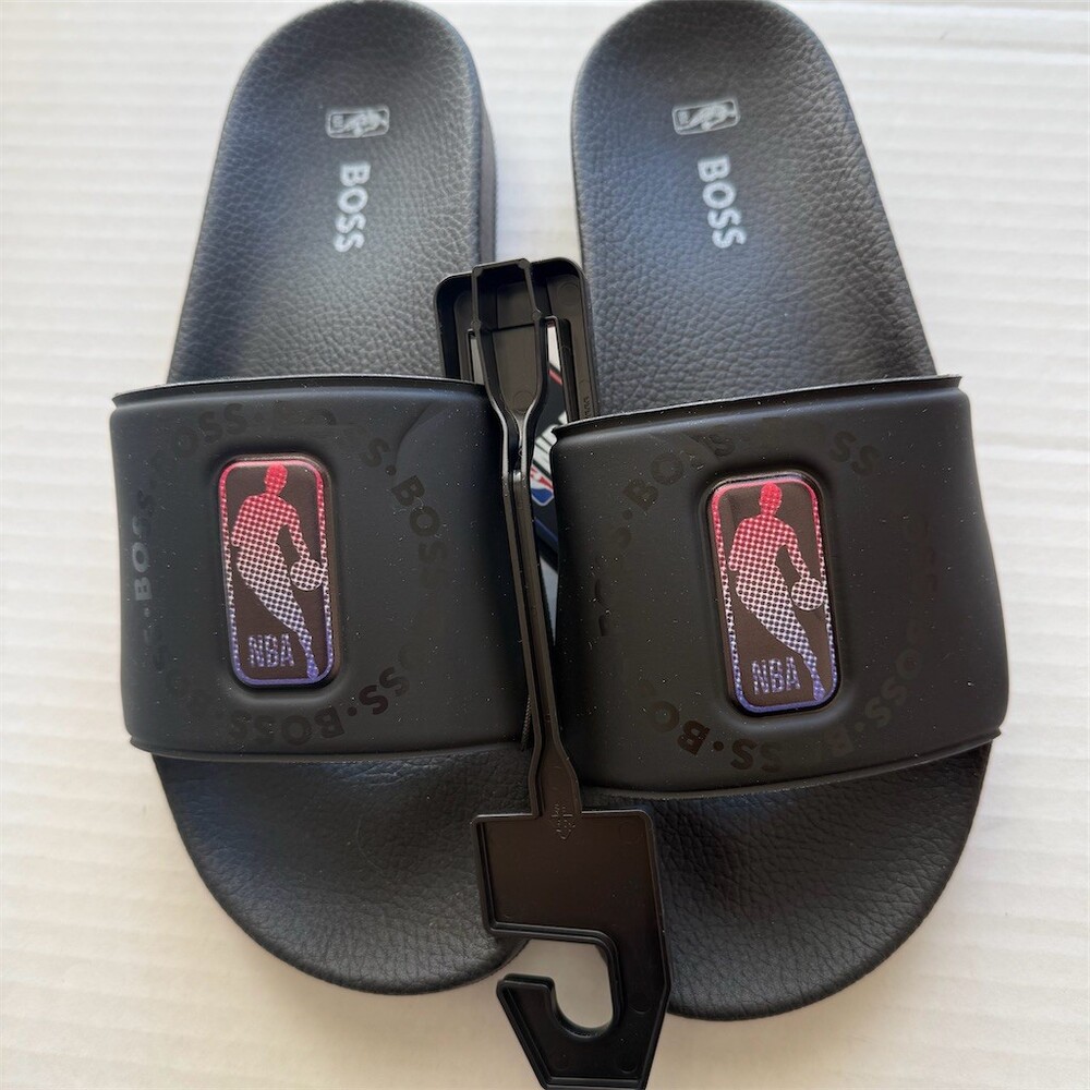 BOSS x NBA Bay It Slide Sandals Men's US 9 EU 42 Black Logo Slip-On